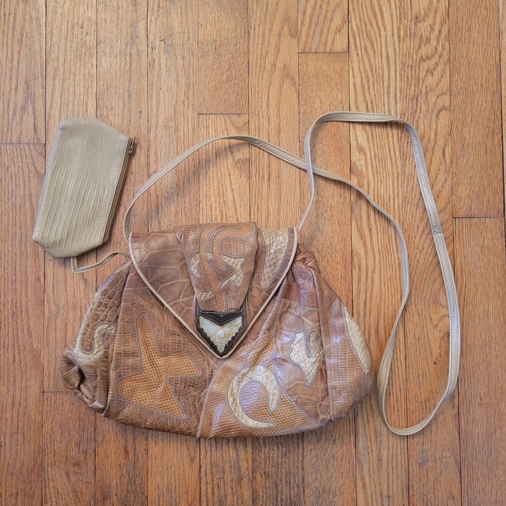 Sharif Crossbody Bag Brown Patchwork Leather Vintage USA Earthy Granola Boho